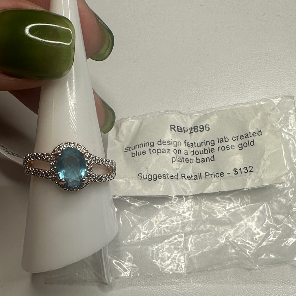 Bomb Party Blue Topaz And Rose Gold Ring Size 8 25$